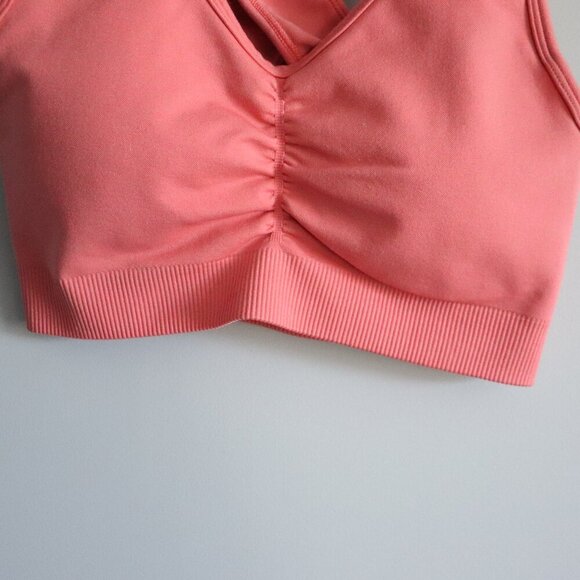 Alphalete Women's S Pink‎ V-Neck Ruched Racerback Stretch Activewear Sports Bra - Picture 6 of 9